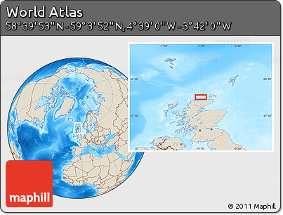 Shaded Relief Location Map of the Area around 58° 51' 53" N, 4° 10' 30" W