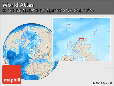 Shaded Relief Location Map of the Area around 58° 51' 53" N, 4° 10' 30" W