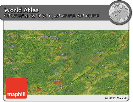 Satellite 3D Map of the Area around 58° 51' 53" N, 50° 13' 30" E