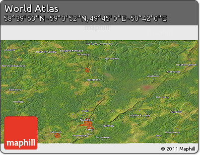 Satellite 3D Map of the Area around 58° 51' 53" N, 50° 13' 30" E
