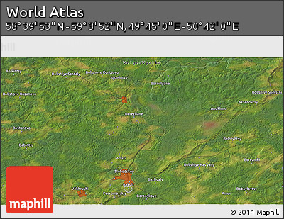 Satellite 3D Map of the Area around 58° 51' 53" N, 50° 13' 30" E