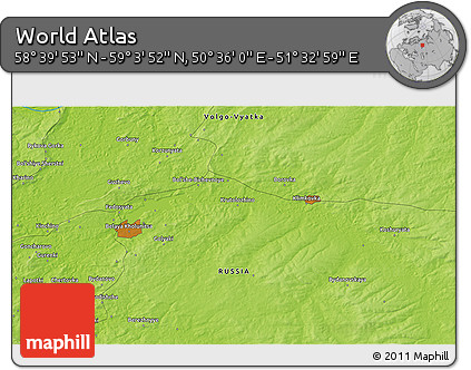 Physical 3D Map of the Area around 58° 51' 53" N, 51° 4' 30" E