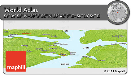 Physical Panoramic Map of the Area around 58° 51' 53" N, 56° 10' 29" E