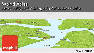 Physical Panoramic Map of the Area around 58° 51' 53" N, 56° 10' 29" E