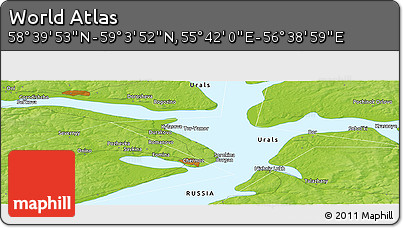 Physical Panoramic Map of the Area around 58° 51' 53" N, 56° 10' 29" E
