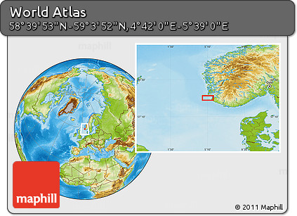 Physical Location Map of the Area around 58° 51' 53" N, 5° 10' 30" E