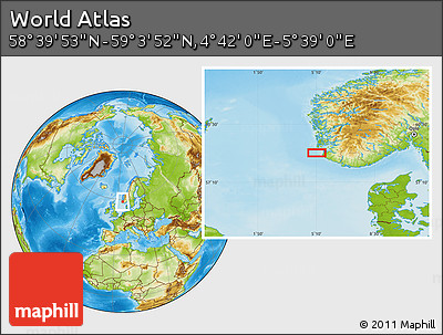 Physical Location Map of the Area around 58° 51' 53" N, 5° 10' 30" E