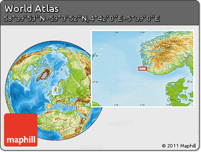 Physical Location Map of the Area around 58° 51' 53" N, 5° 10' 30" E