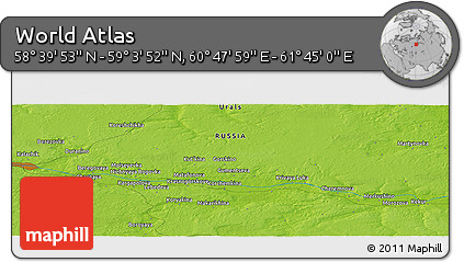 Physical Panoramic Map of the Area around 58° 51' 53" N, 61° 16' 29" E
