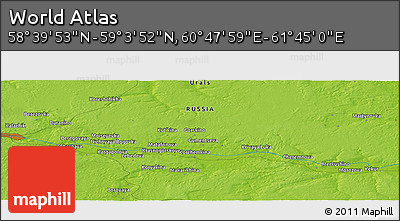 Physical Panoramic Map of the Area around 58° 51' 53" N, 61° 16' 29" E