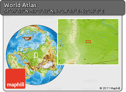 Physical Location Map of the Area around 58° 51' 53" N, 62° 7' 30" E
