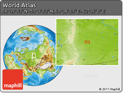 Physical Location Map of the Area around 58° 51' 53" N, 62° 7' 30" E