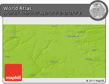 Physical 3D Map of the Area around 58° 51' 53" N, 62° 58' 30" E