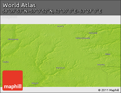 Physical 3D Map of the Area around 58° 51' 53" N, 62° 58' 30" E