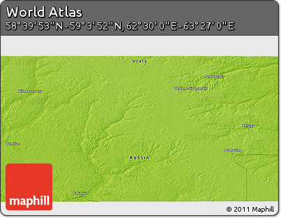 Physical 3D Map of the Area around 58° 51' 53" N, 62° 58' 30" E