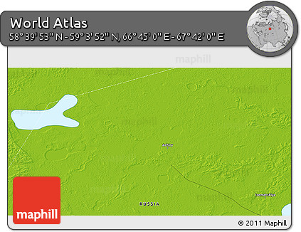 Physical 3D Map of the Area around 58° 51' 53" N, 67° 13' 29" E