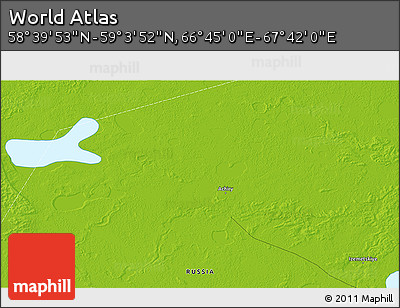 Physical 3D Map of the Area around 58° 51' 53" N, 67° 13' 29" E