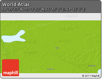 Physical 3D Map of the Area around 58° 51' 53" N, 67° 13' 29" E