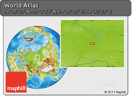 Physical Location Map of the Area around 58° 51' 53" N, 68° 4' 29" E