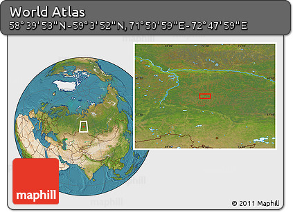 Satellite Location Map of the Area around 58° 51' 53" N, 72° 19' 29" E