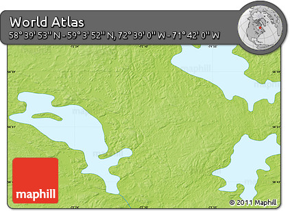 Physical Map of the Area around 58° 51' 53" N, 72° 10' 30" W