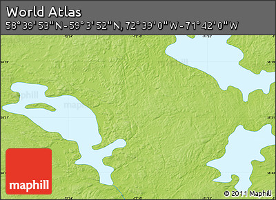 Physical Map of the Area around 58° 51' 53" N, 72° 10' 30" W