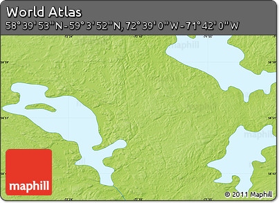 Physical Map of the Area around 58° 51' 53" N, 72° 10' 30" W