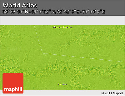 Physical 3D Map of the Area around 58° 51' 53" N, 73° 10' 30" E