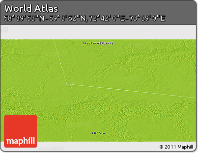 Physical 3D Map of the Area around 58° 51' 53" N, 73° 10' 30" E