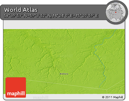 Physical 3D Map of the Area around 58° 51' 53" N, 74° 52' 30" E