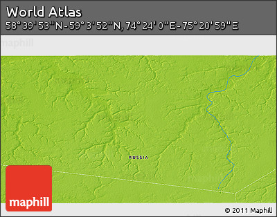 Physical 3D Map of the Area around 58° 51' 53" N, 74° 52' 30" E