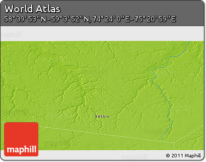Physical 3D Map of the Area around 58° 51' 53" N, 74° 52' 30" E
