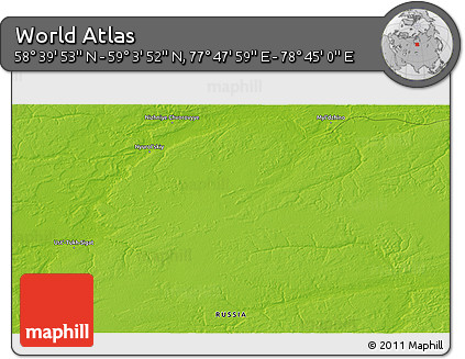 Physical 3D Map of the Area around 58° 51' 53" N, 78° 16' 30" E