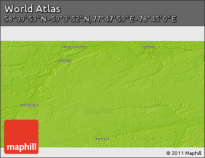 Physical 3D Map of the Area around 58° 51' 53" N, 78° 16' 30" E