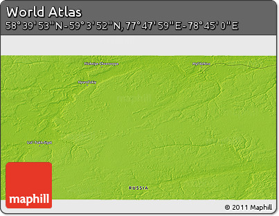 Physical 3D Map of the Area around 58° 51' 53" N, 78° 16' 30" E