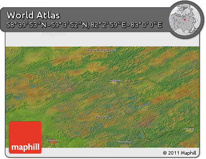 Satellite 3D Map of the Area around 58° 51' 53" N, 82° 31' 30" E