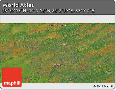 Satellite 3D Map of the Area around 58° 51' 53" N, 82° 31' 30" E