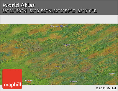 Satellite 3D Map of the Area around 58° 51' 53" N, 82° 31' 30" E