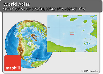 Physical Location Map of the Area around 58° 51' 53" N, 83° 13' 29" W
