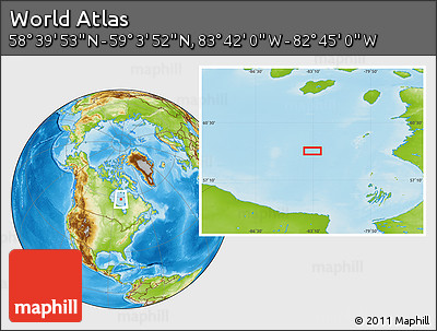 Physical Location Map of the Area around 58° 51' 53" N, 83° 13' 29" W