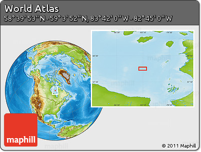 Physical Location Map of the Area around 58° 51' 53" N, 83° 13' 29" W