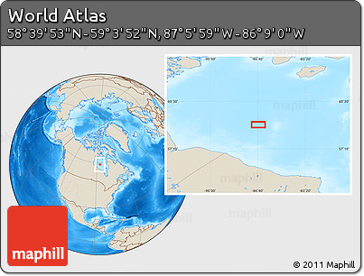 Shaded Relief Location Map of the Area around 58° 51' 53" N, 86° 37' 30" W