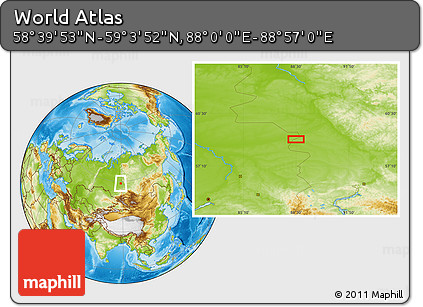 Physical Location Map of the Area around 58° 51' 53" N, 88° 28' 29" E