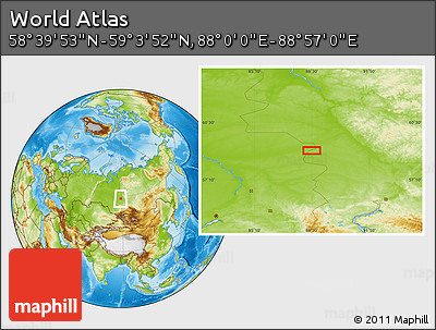 Physical Location Map of the Area around 58° 51' 53" N, 88° 28' 29" E