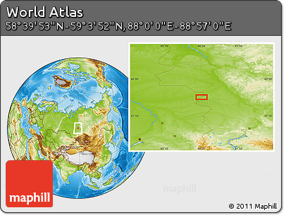 Physical Location Map of the Area around 58° 51' 53" N, 88° 28' 29" E