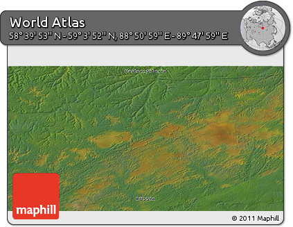Satellite 3D Map of the Area around 58° 51' 53" N, 89° 19' 29" E