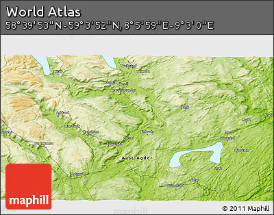 Physical 3D Map of the Area around 58° 51' 53" N, 8° 34' 29" E