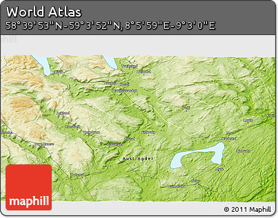 Physical 3D Map of the Area around 58° 51' 53" N, 8° 34' 29" E