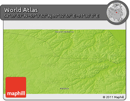 Physical 3D Map of the Area around 58° 51' 53" N, 91° 1' 30" E