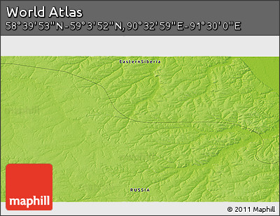Physical 3D Map of the Area around 58° 51' 53" N, 91° 1' 30" E